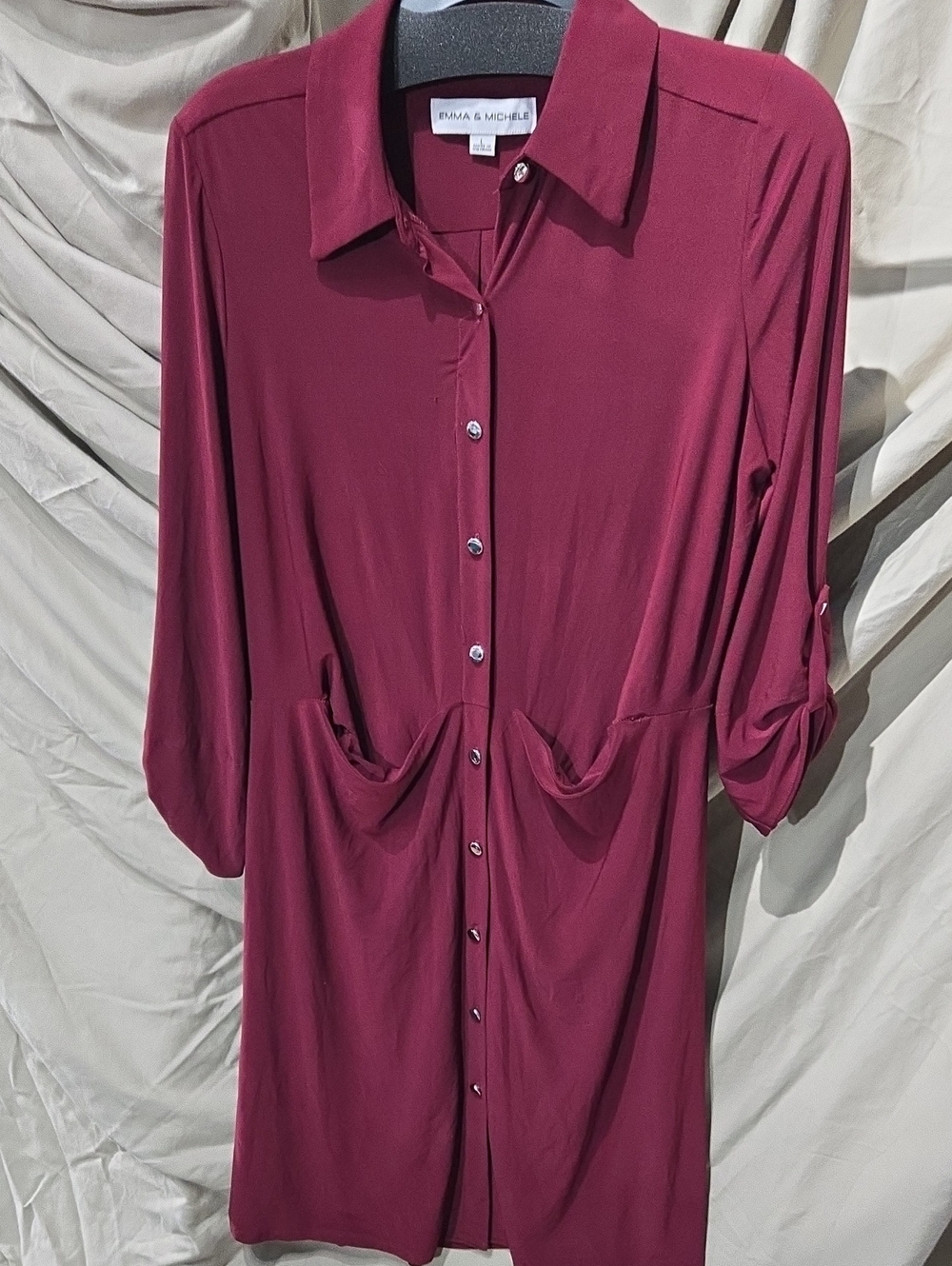 Emma & Michele Burgundy Button-Front Shirt Dress